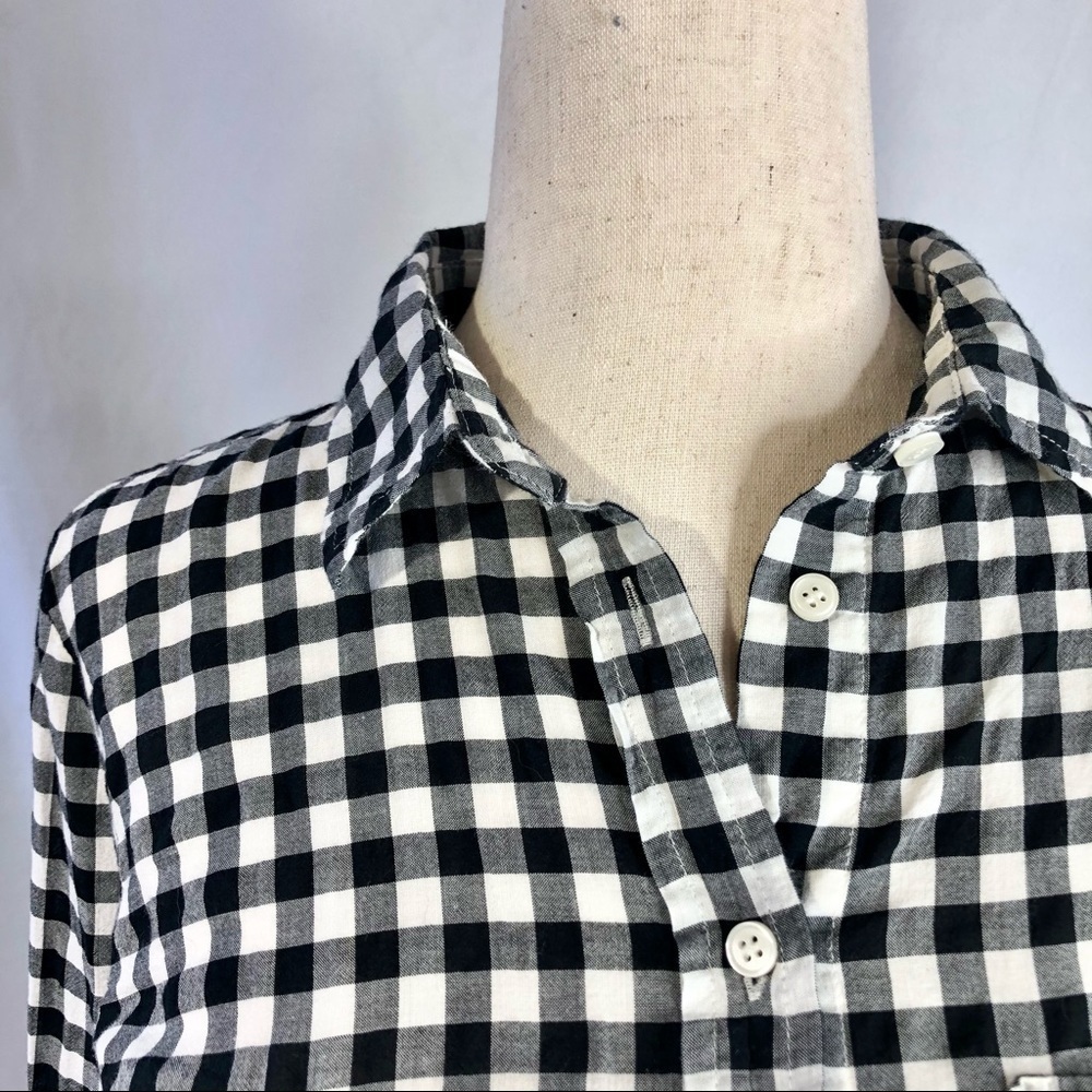 J Crew gingham tie-front shirt black white XS - Picture 2 of 9